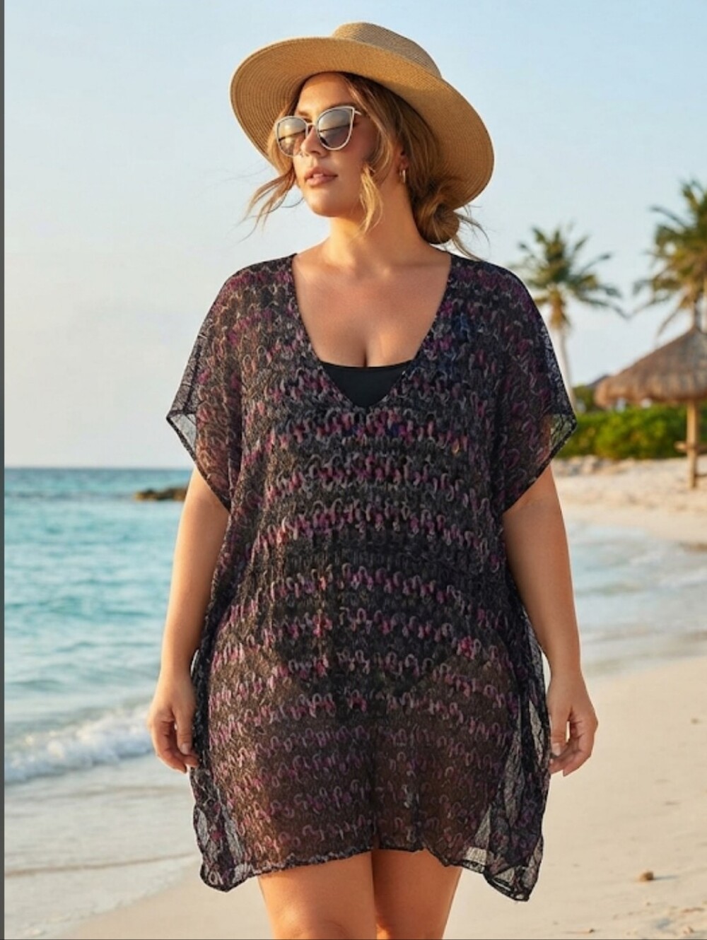Time and Tru Women's and Women's Plus Crochet Kaftan Coverup.  Large (New)